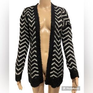 F & F Black and White Chevron Cardigan size M